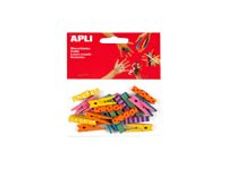 Apli - Wasknijperfiguren - 0.7 x 3.5 cm - blauw, geel, rood, oranje - hout (pak van 20)