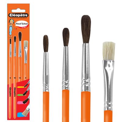 3134725013193-Cléopâtre - Pack de 3 pinceaux poil de poney N° 6, 10, 14 + 1 brosse soie de porc N°8--0